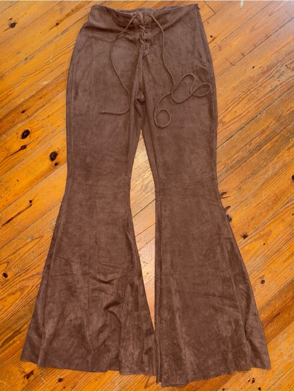 Women’s Brown Suede Lace-Up Flared Bottoms